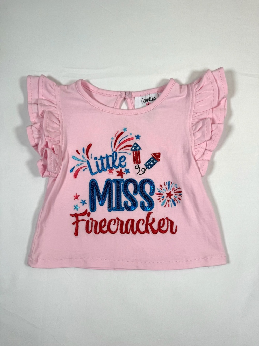 Counting Daisies Little Miss Firecracker Flutter Sleeve Shirt Toddler Girls 3T